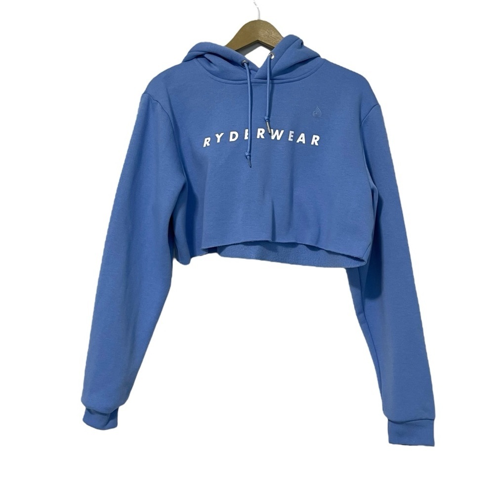 Ryderwear Blue Cropped Graphic Logo Hoodie Size Large